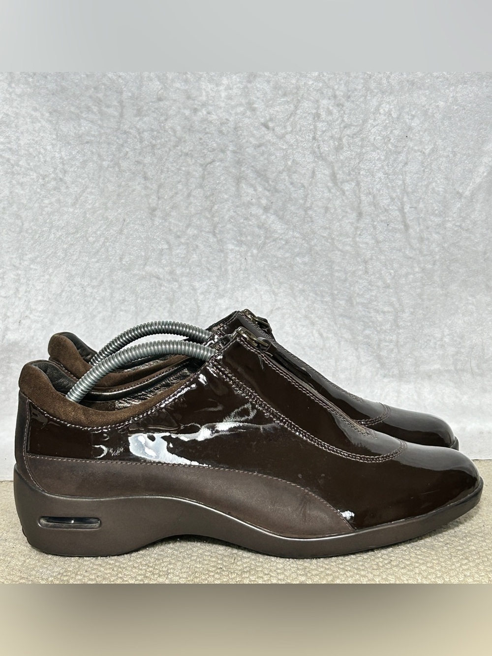 Cole Haan Air Lune Brown Waterproof Patent Leather Front Zip Slip-On Shoes SZ 9B